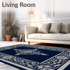 Navy White Intricate Floral Medallion Rug