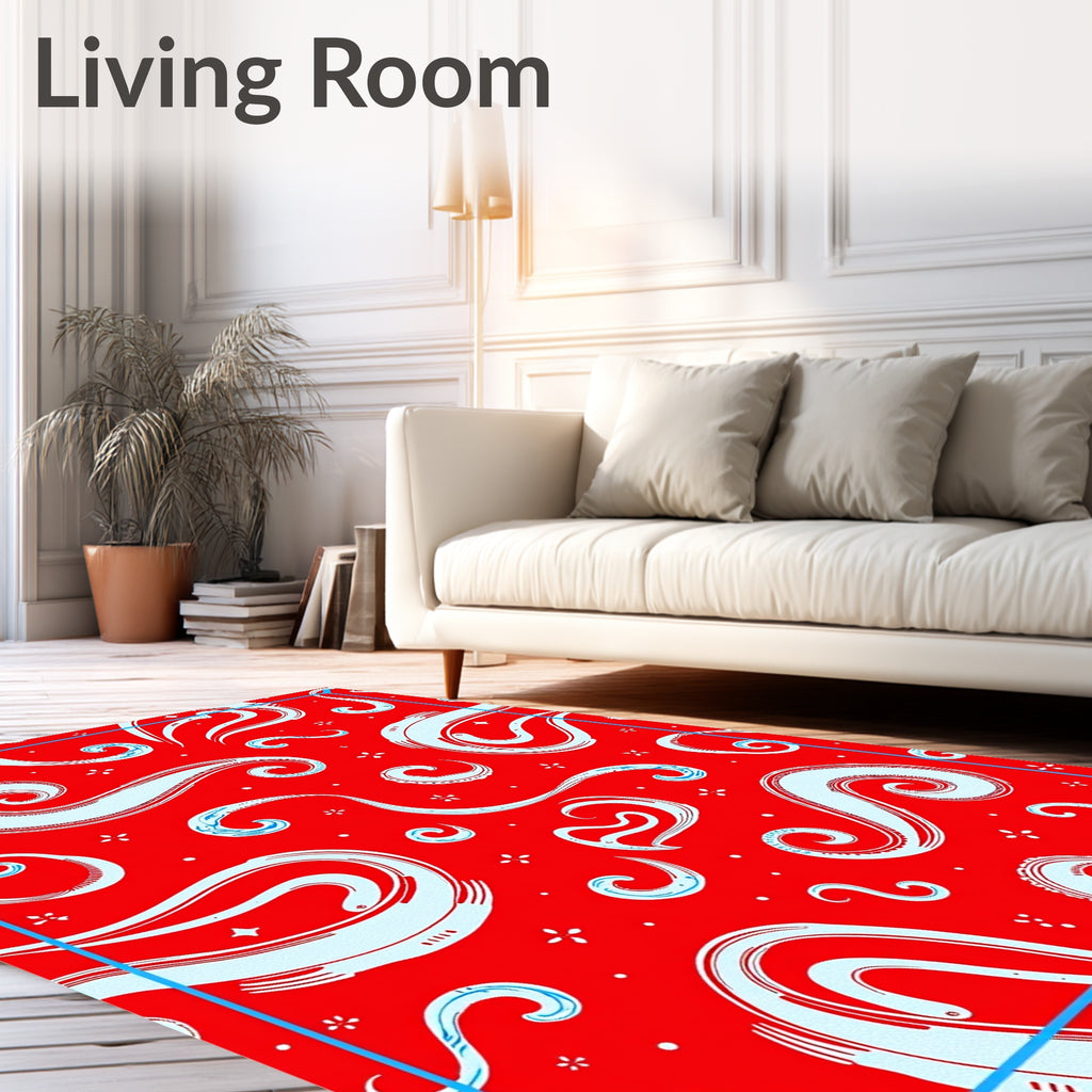 Red Swirls and Stars Abstract Rug