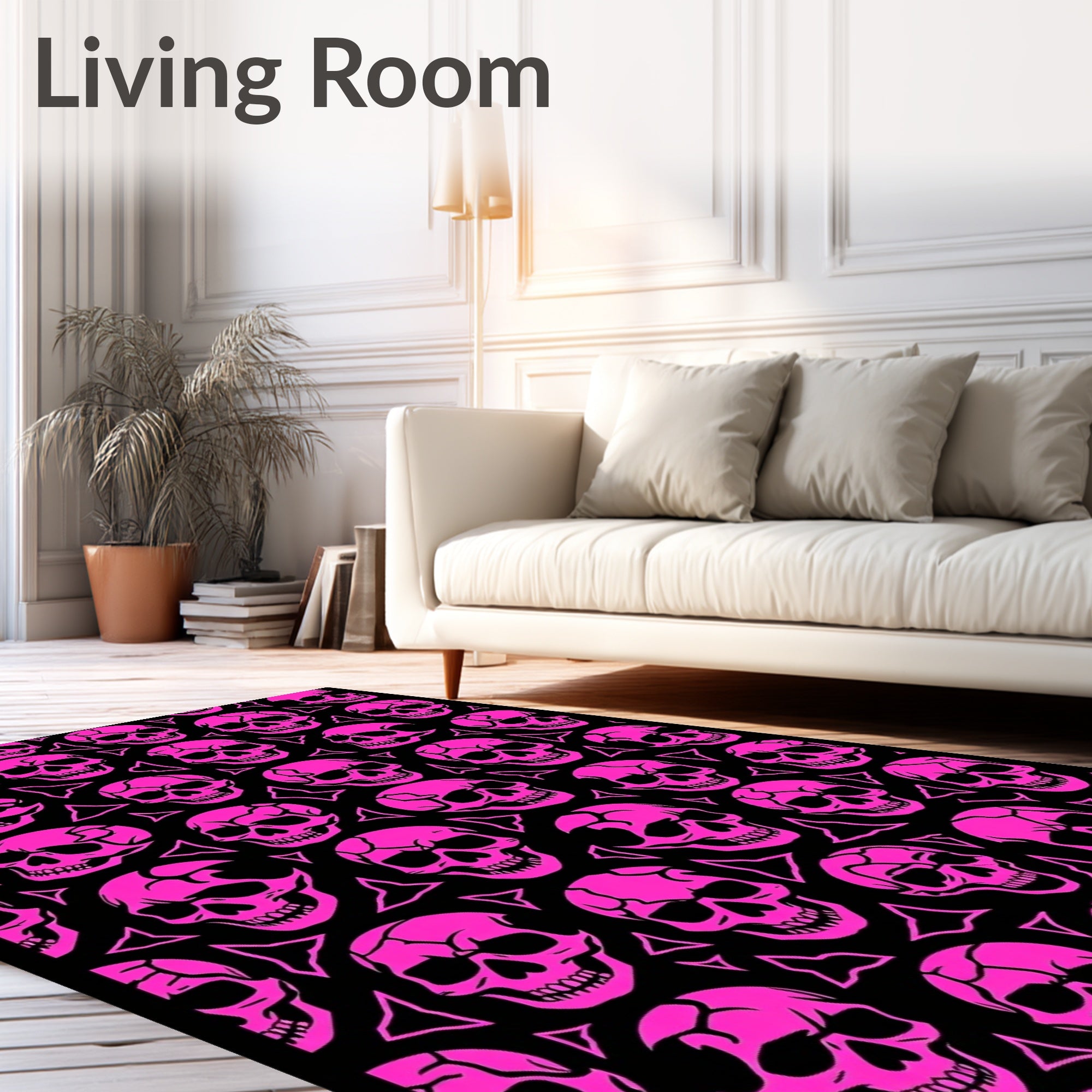 Hot Pink Skull Black Triangle Statement Rug