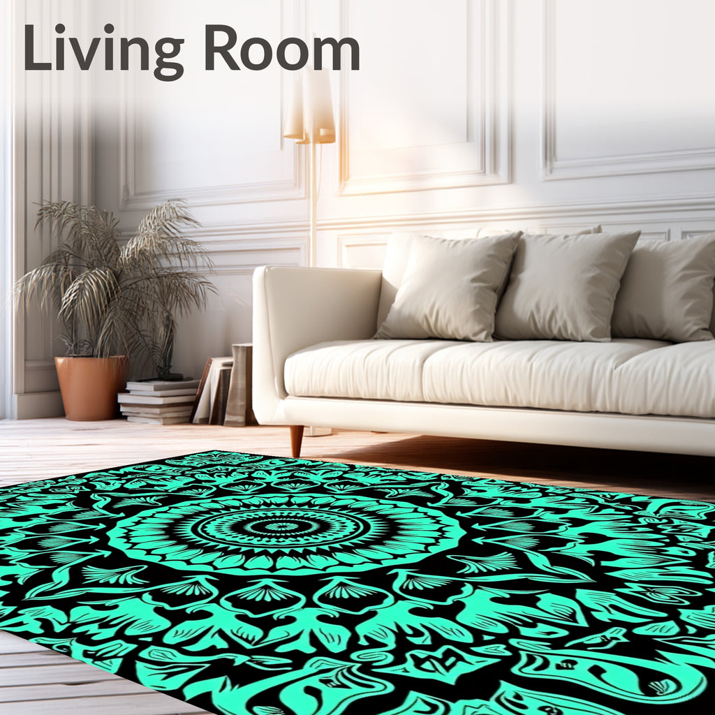 Bold Teal Mandala Floral Graphic Rug