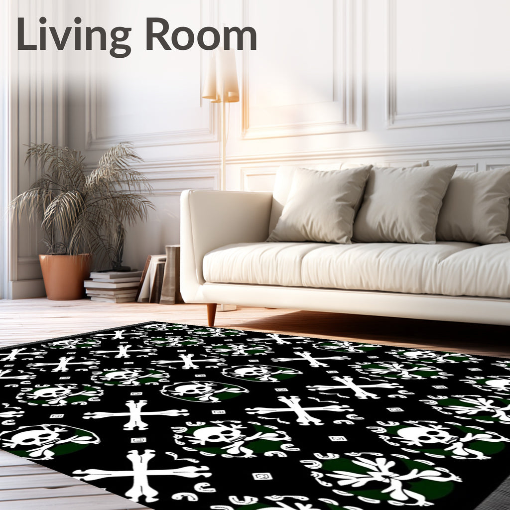 Black White Skull Crossed Bones Rug
