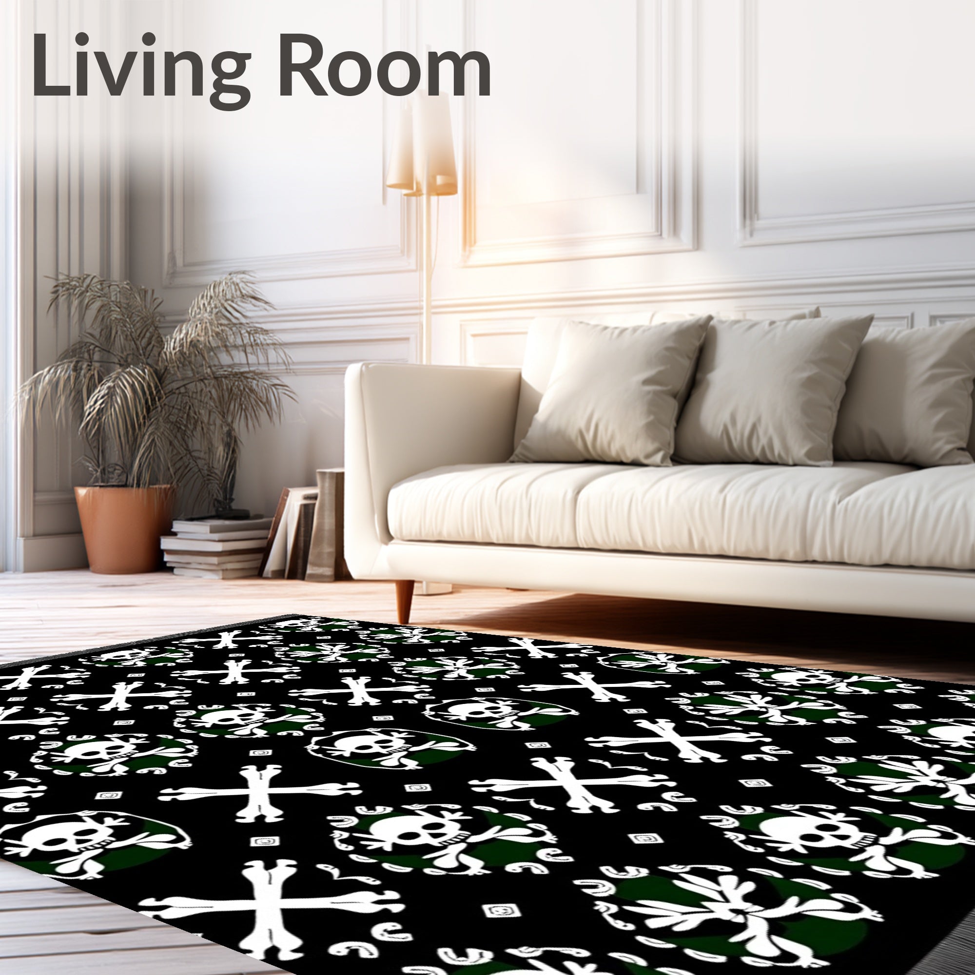 Black White Skull Crossed Bones Rug