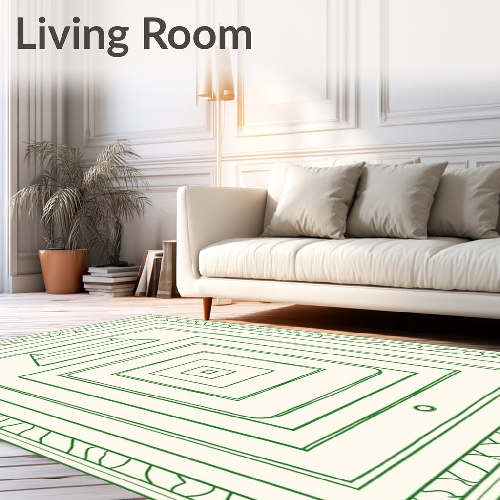 Minimalist Green Geometric Layered Rug
