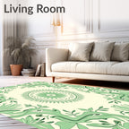 Mint Green Floral Medallion Border Rug