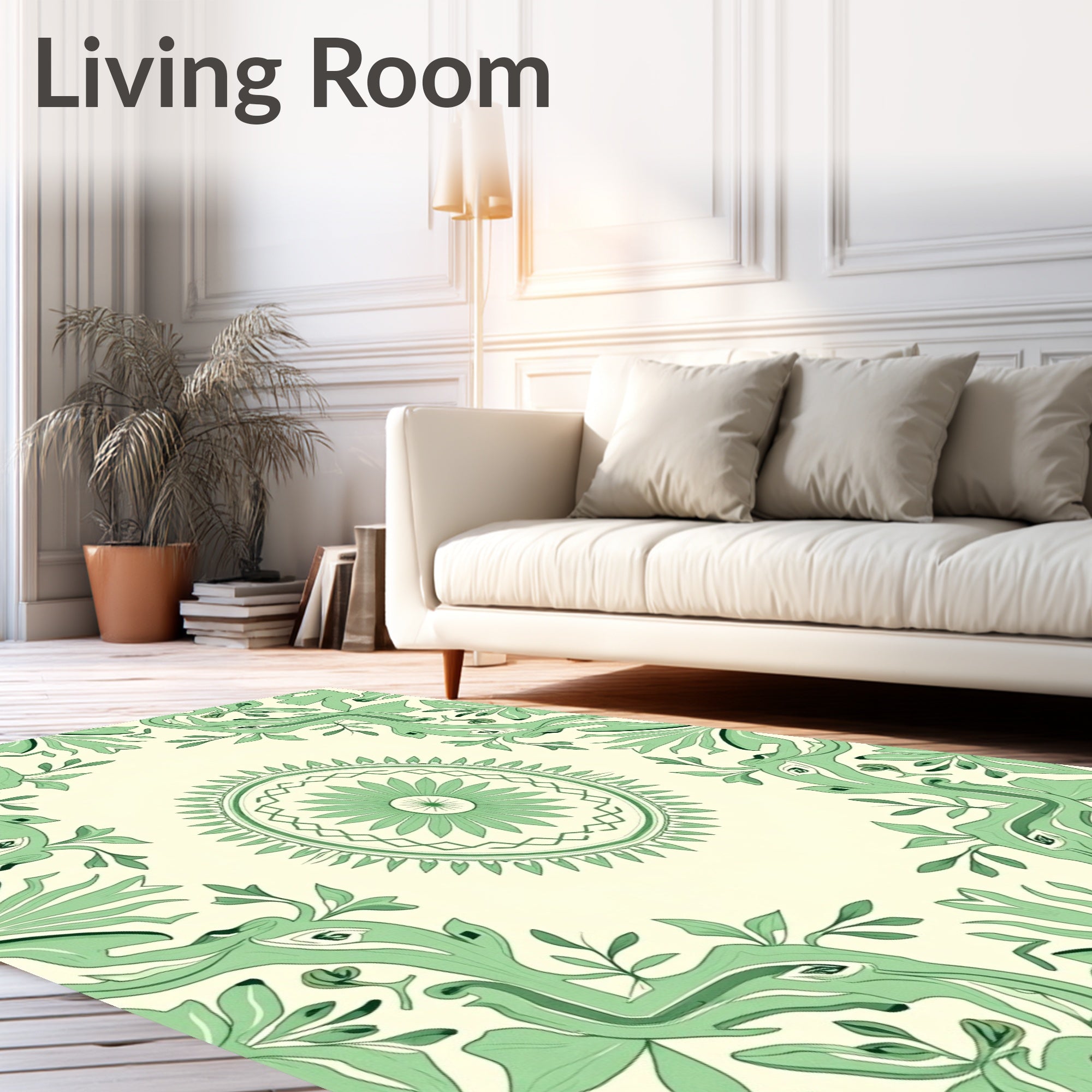 Mint Green Floral Medallion Border Rug