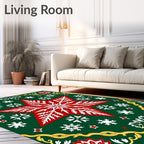 Festive Red White Snowflake Star Jewel Tones Rug