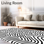 Black White Abstract Wavy Lines Rug