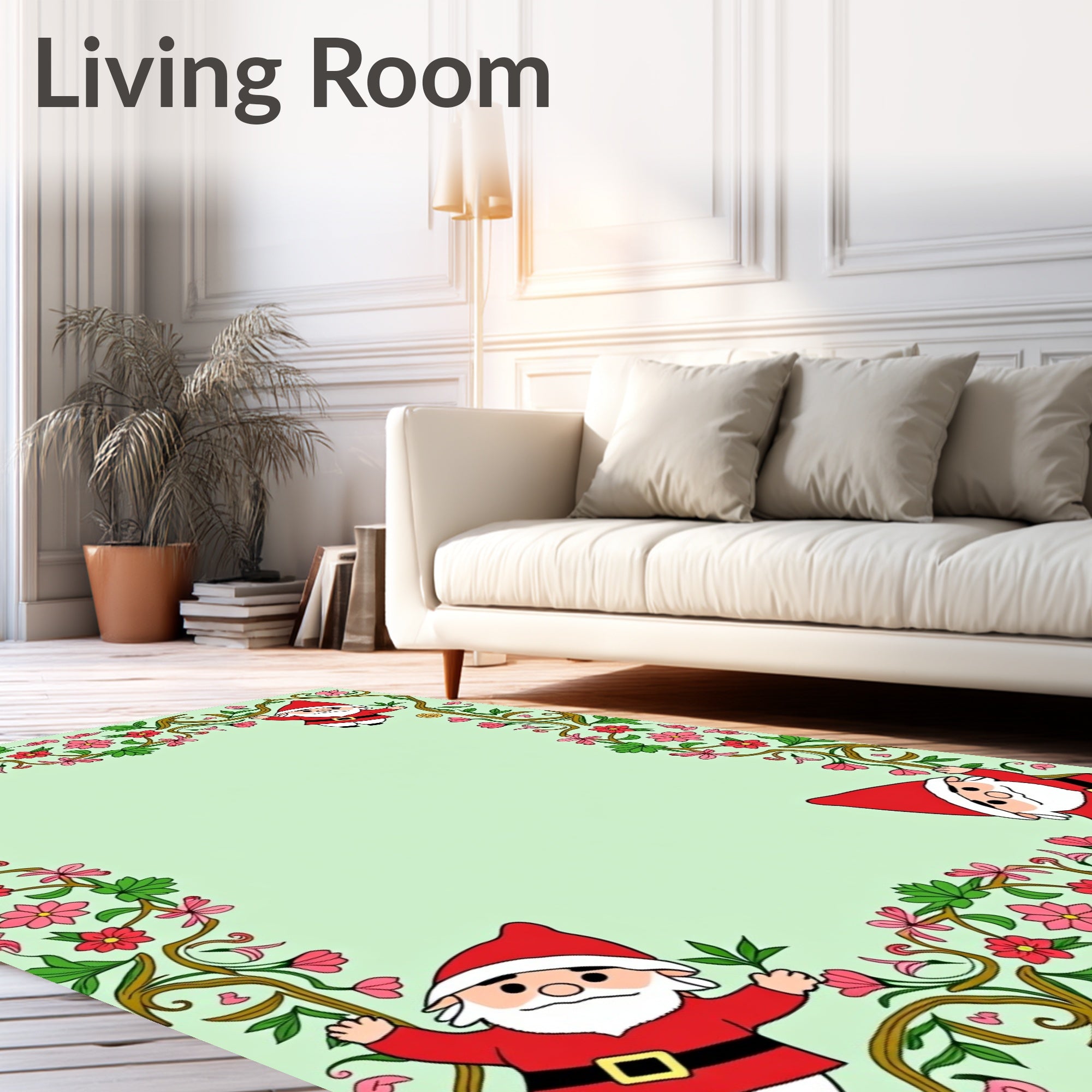 Whimsical Santa Gnome Floral Vine Rug