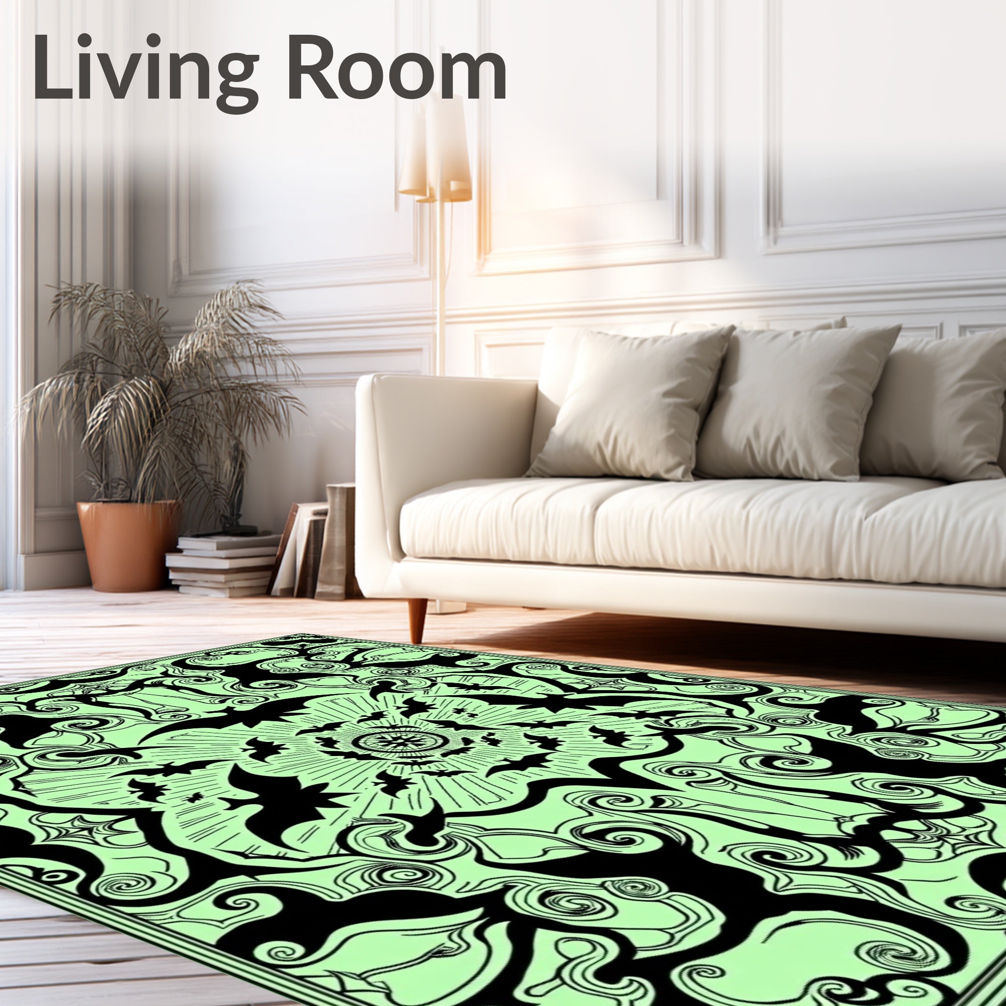 Black Bat Swarm Mandala Rug