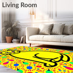 Vibrant Yellow Cat Abstract Fun Rug