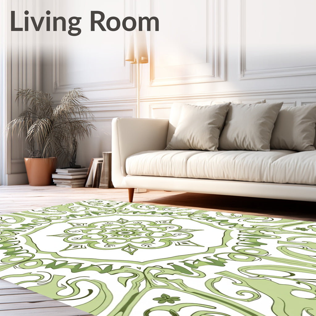 Sage Green Floral Medallion Garden Rug