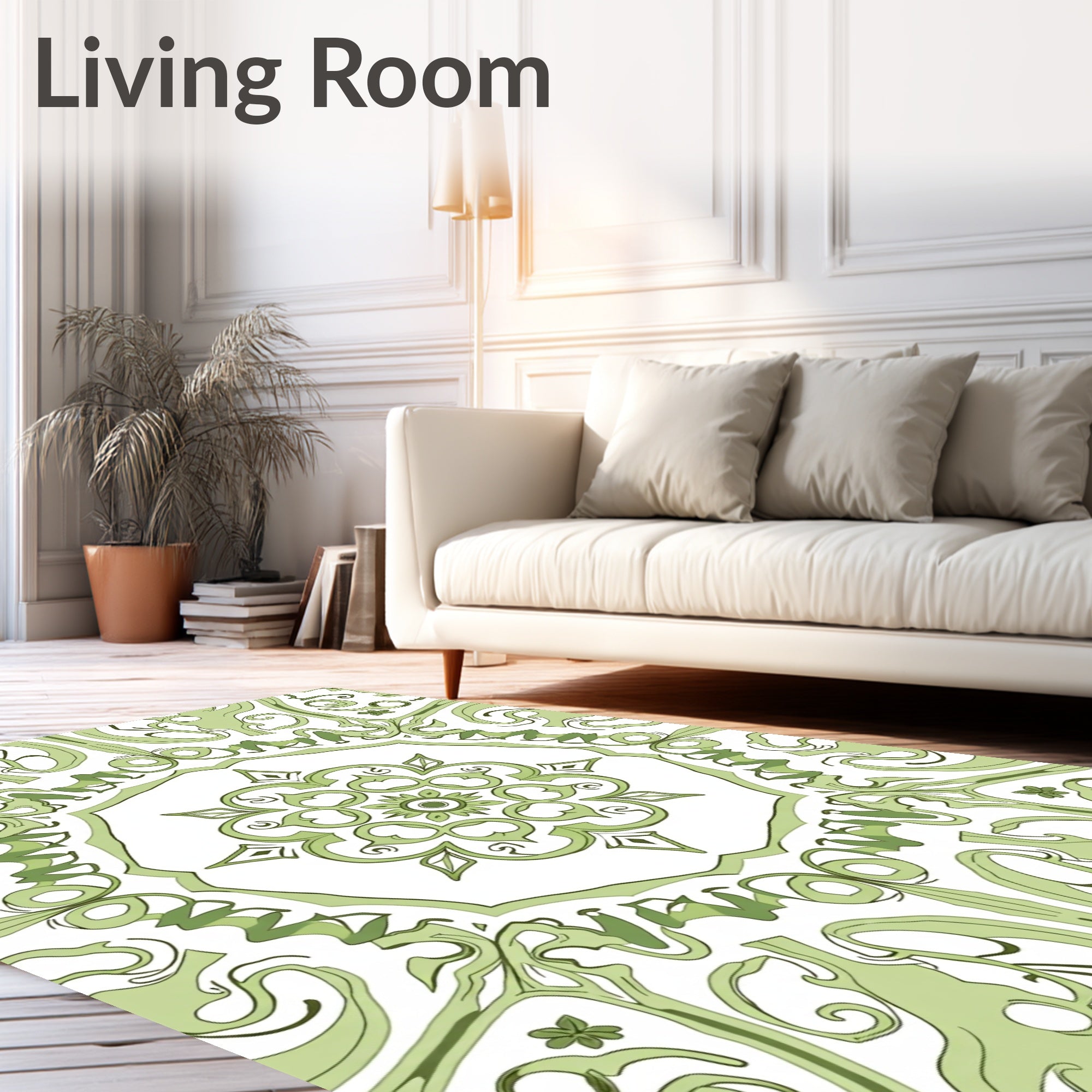 Sage Green Floral Medallion Garden Rug