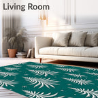 White Pine Trees Teal Snowflakes Rug