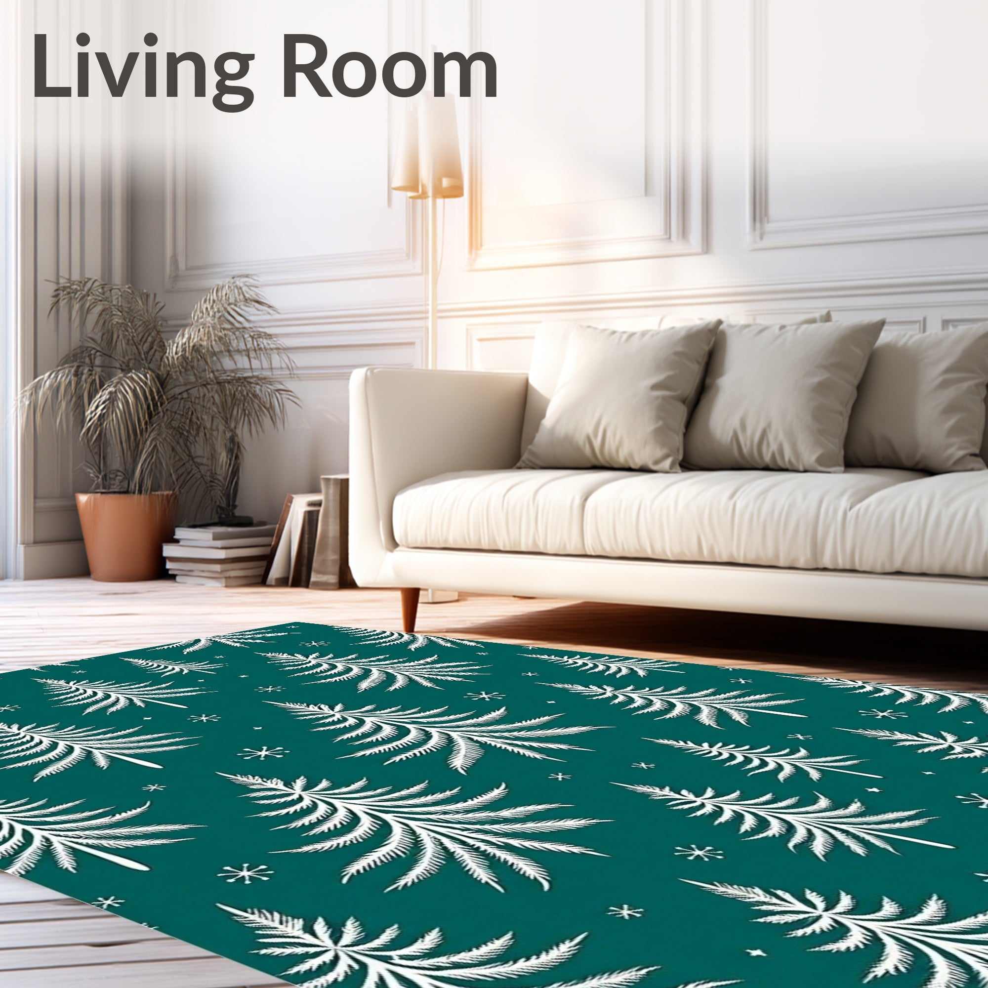 White Pine Trees Teal Snowflakes Rug