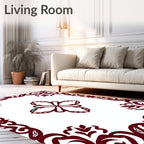Deep Crimson Floral Medallion Border Rug
