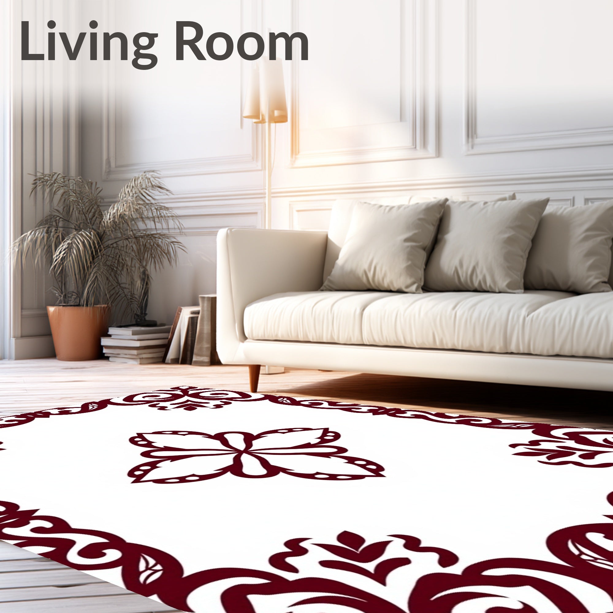 Deep Crimson Floral Medallion Border Rug