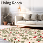 Rustic Red Berry Evergreen Branches Rug