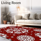 Crimson White Mandala Snowflake Arrangement Rug