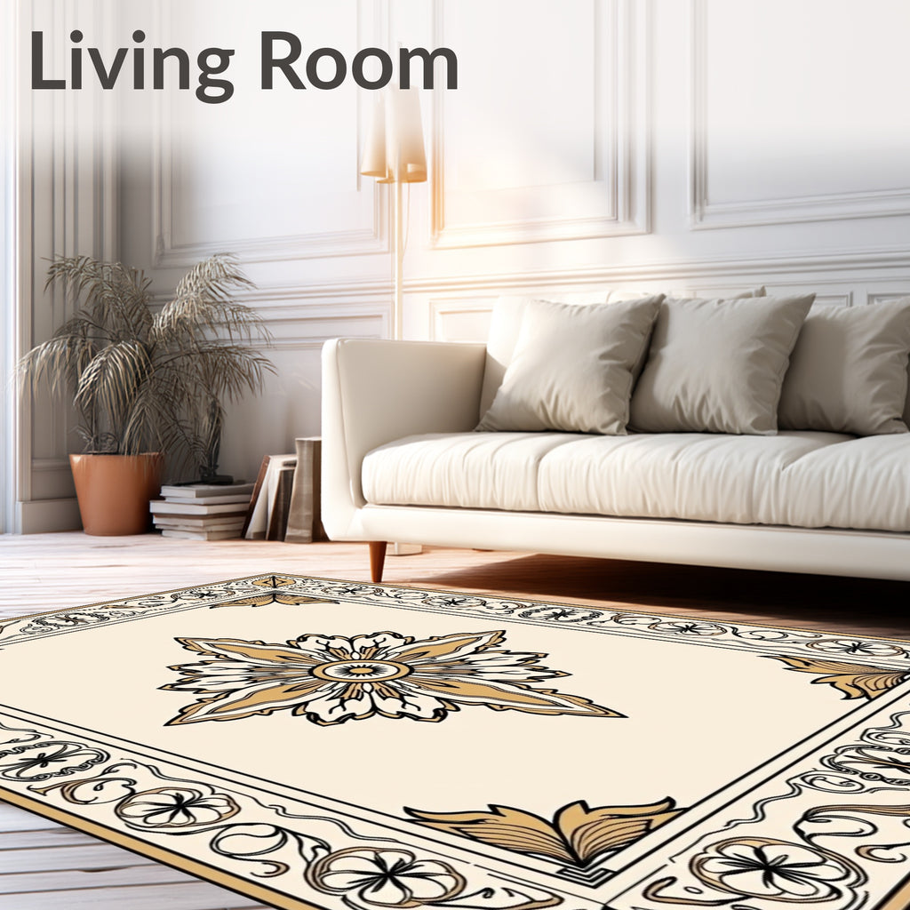 Golden Floral Medallion Border Rug