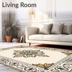 Golden Floral Medallion Border Rug