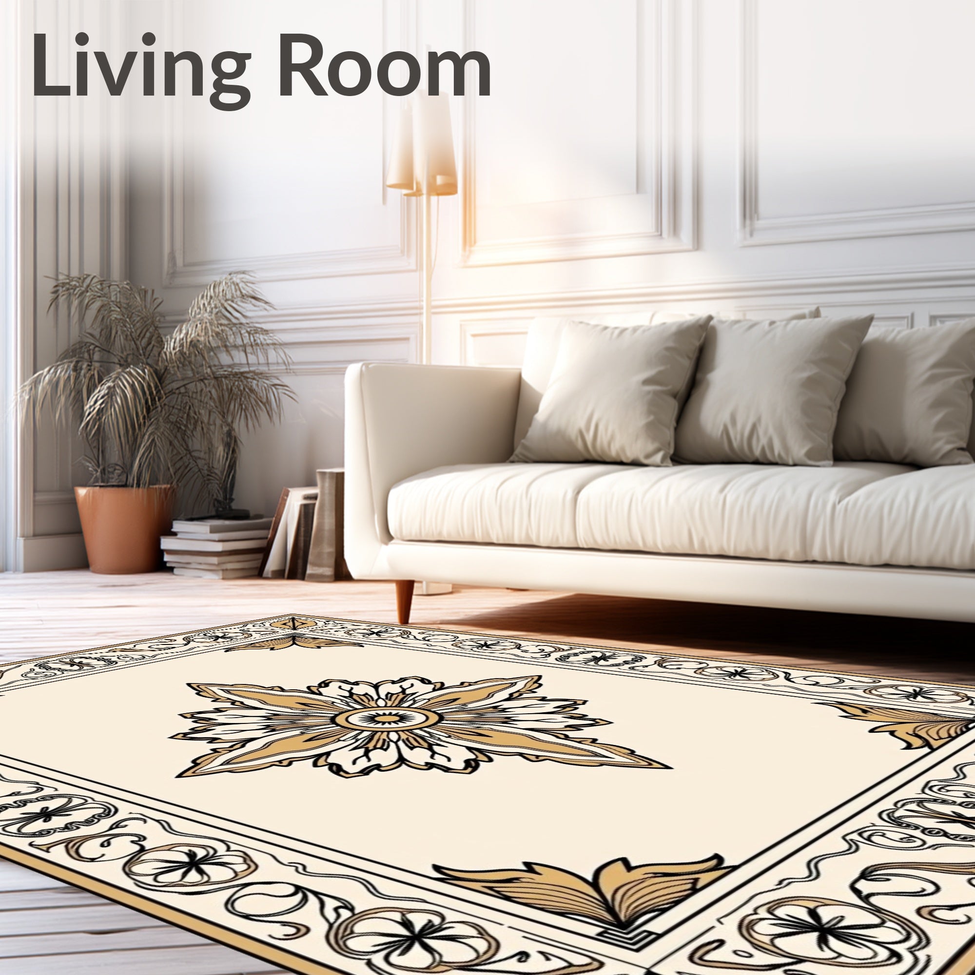Golden Floral Medallion Border Rug