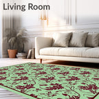 Maroon Floral Vine Scroll Sage Rug