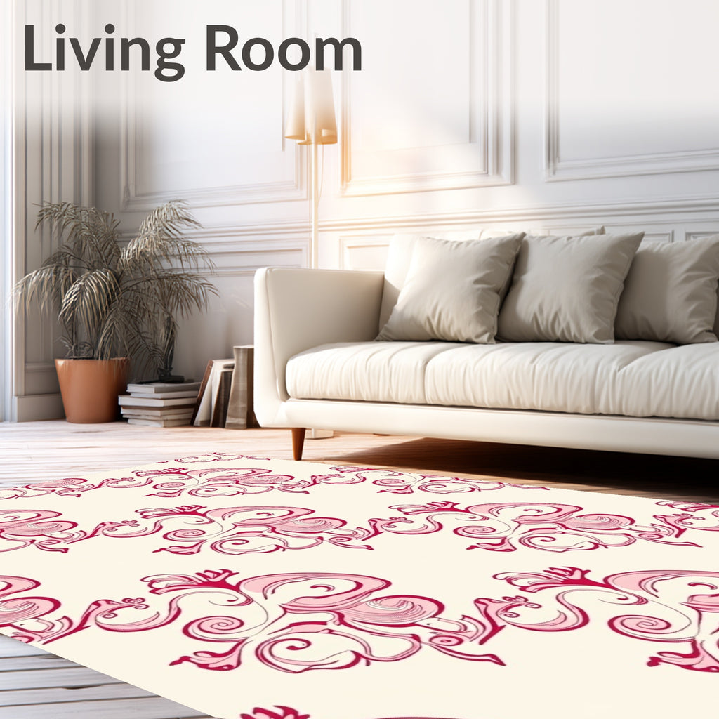 Crimson Rococo Swirl Floral Rug
