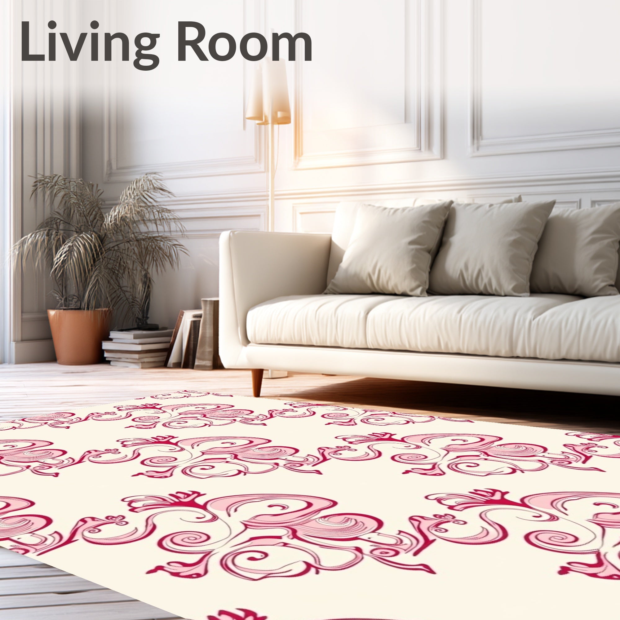 Crimson Rococo Swirl Floral Rug