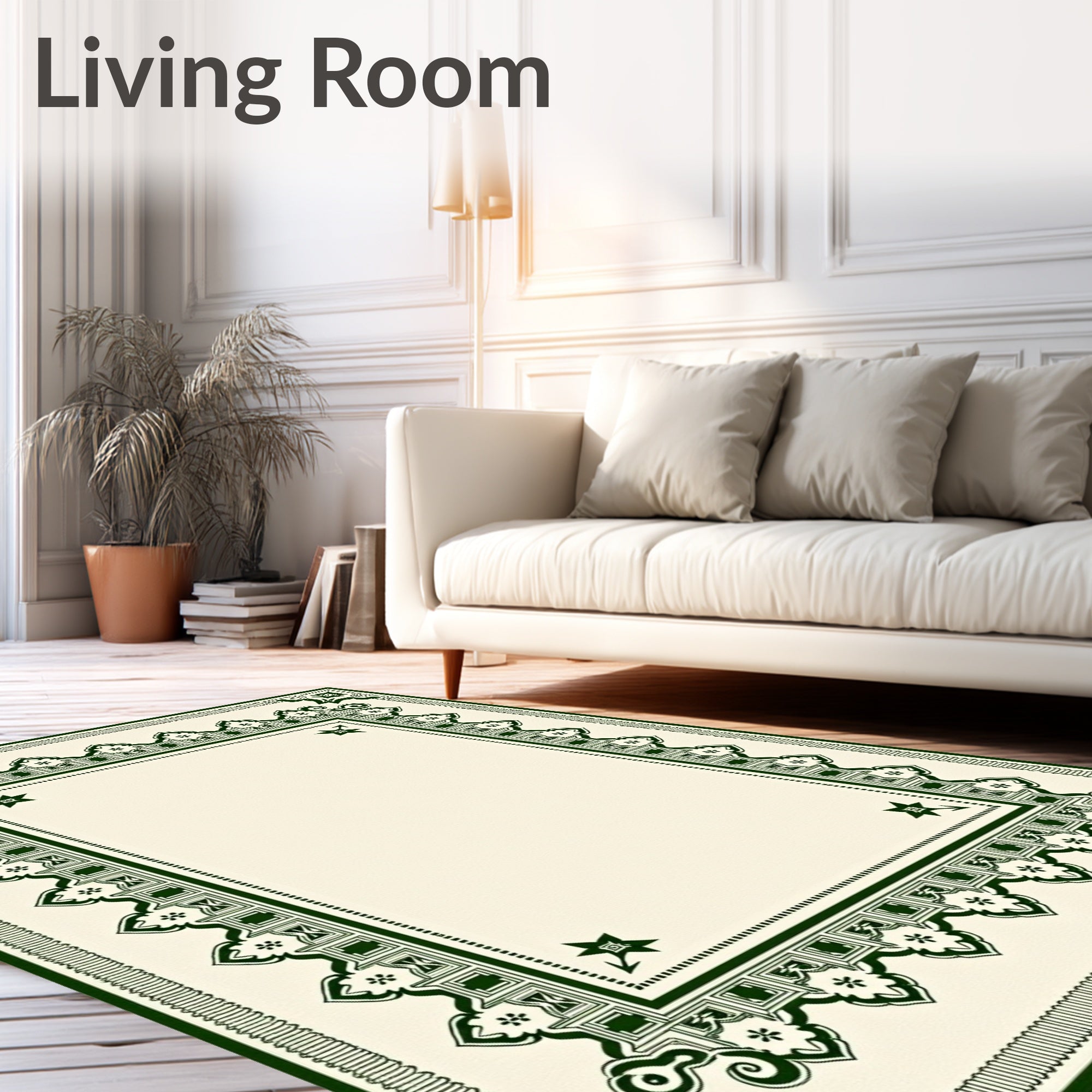 Deep Green Ornate Bordered Medallion Rug