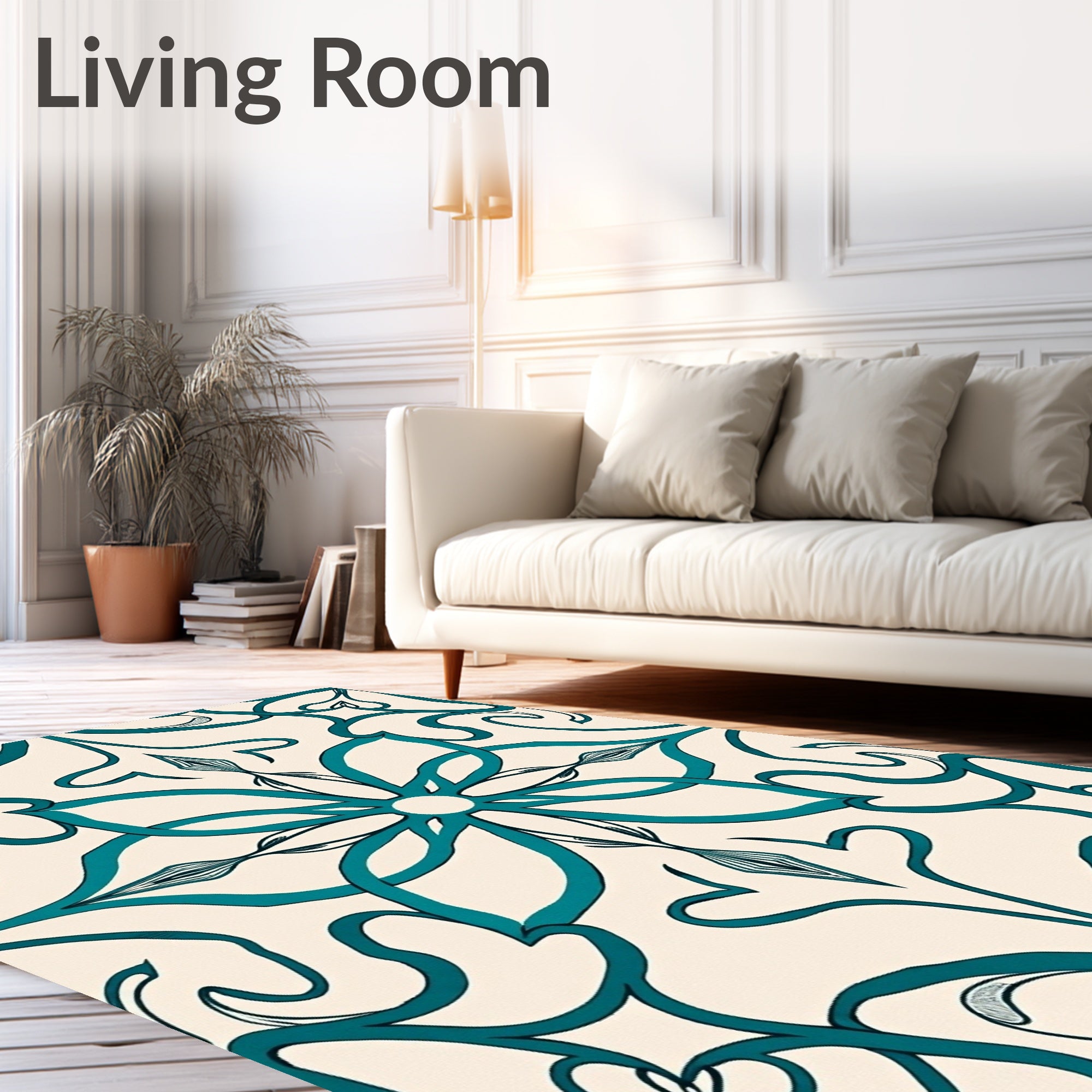 Teal Blossom Scrollwork Medallion Rug