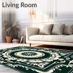 Forest Green Cream Floral Medallion Rug