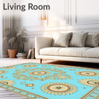 Turquoise Floral Medallion Border Rug