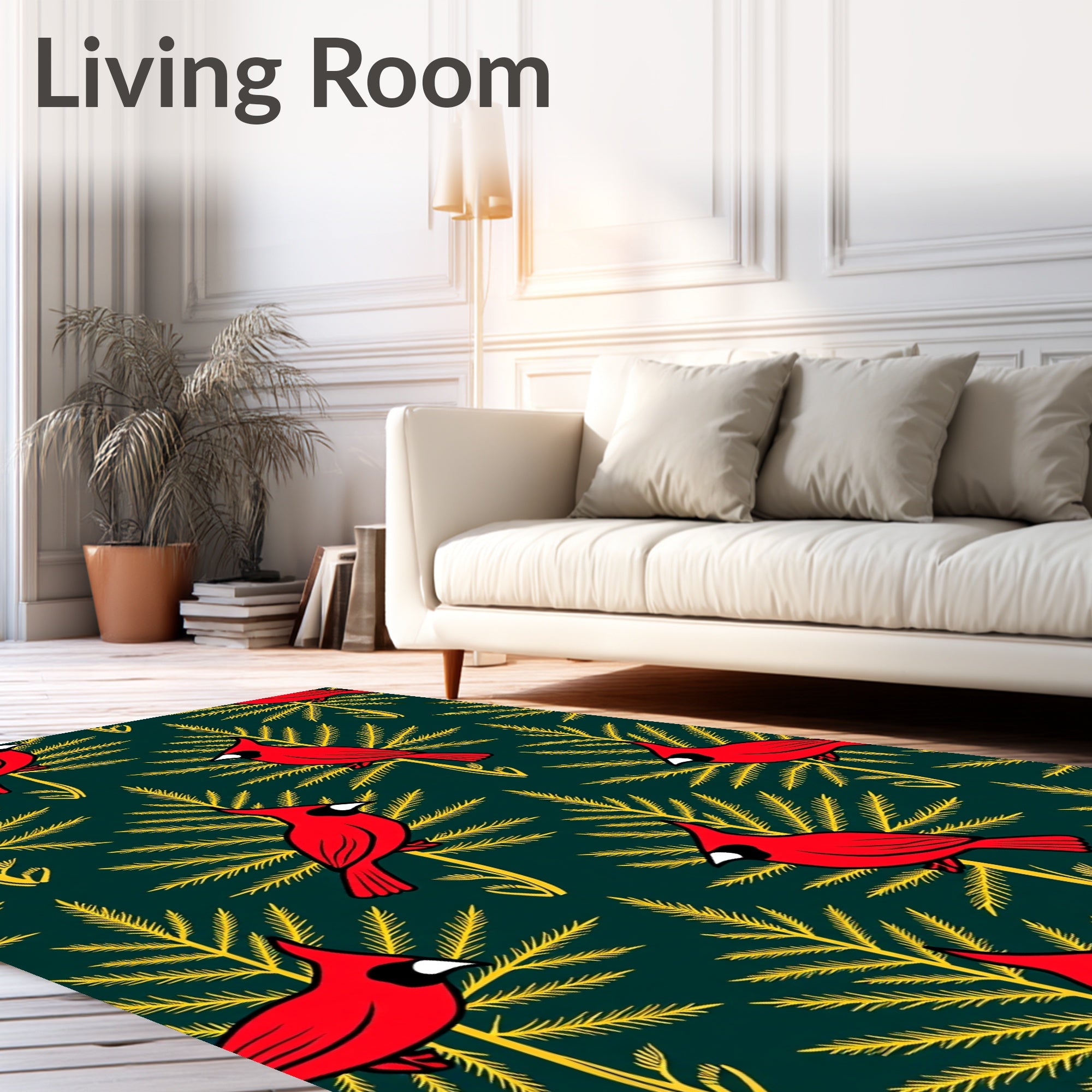 Red Cardinal Evergreen Branches Rug