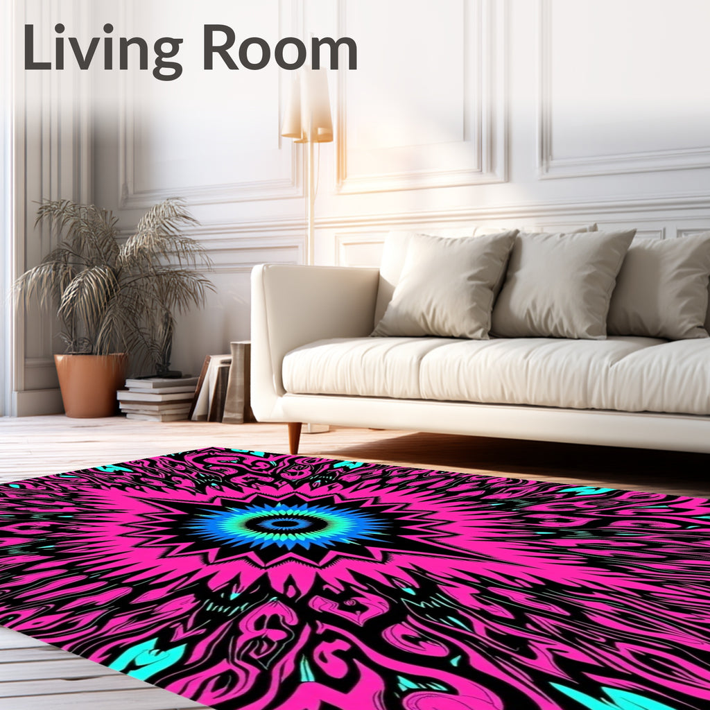 Vibrant Pink Cyan Starburst Mandala Rug
