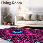 Vibrant Pink Cyan Starburst Mandala Rug