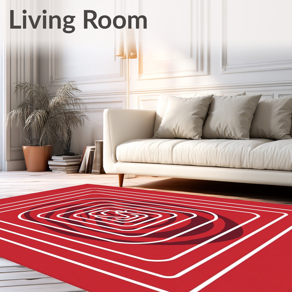Crimson Abstract Nested Squares Rug