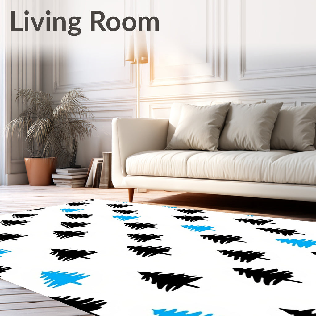 Simple Blue Black Evergreen Trees Rug