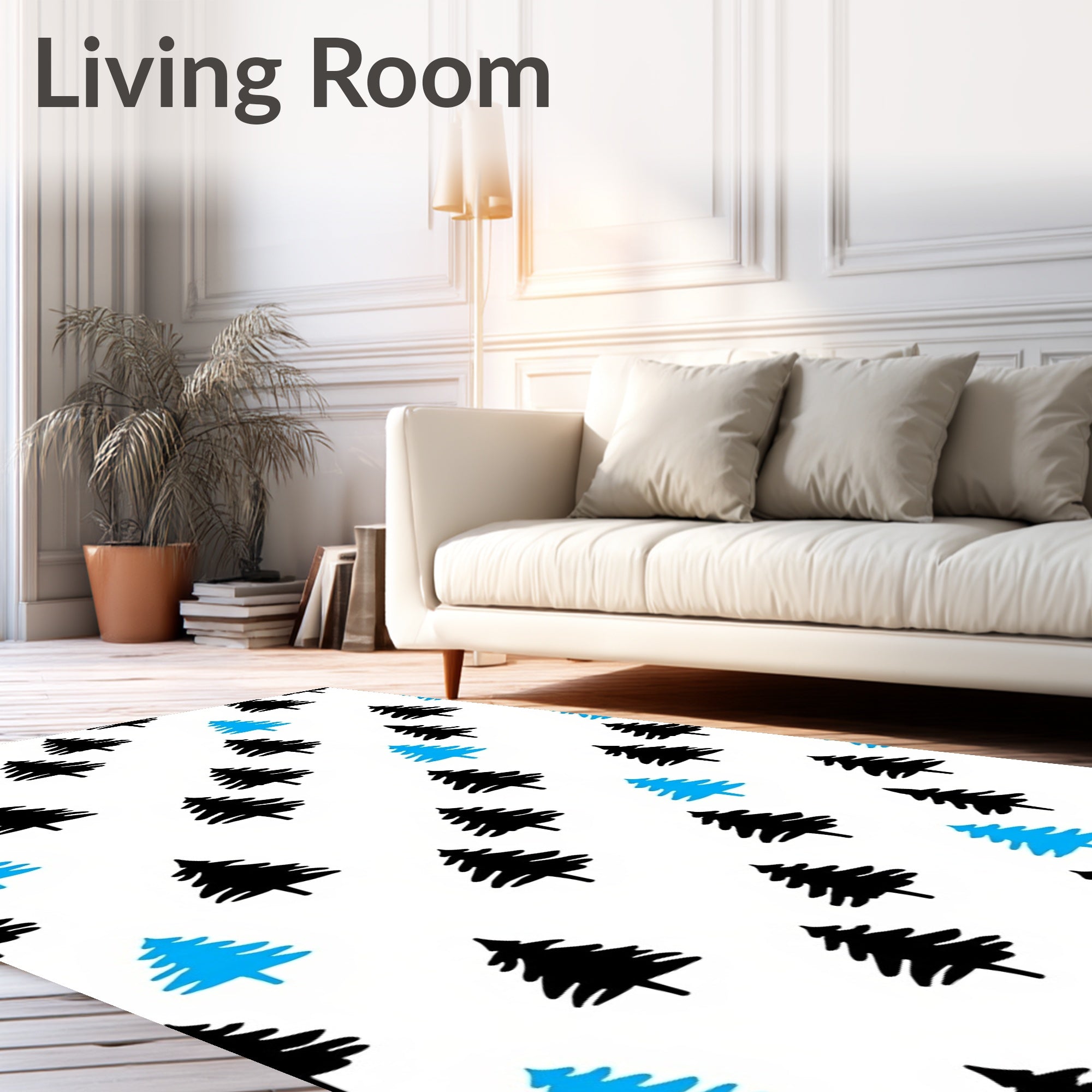 Simple Blue Black Evergreen Trees Rug