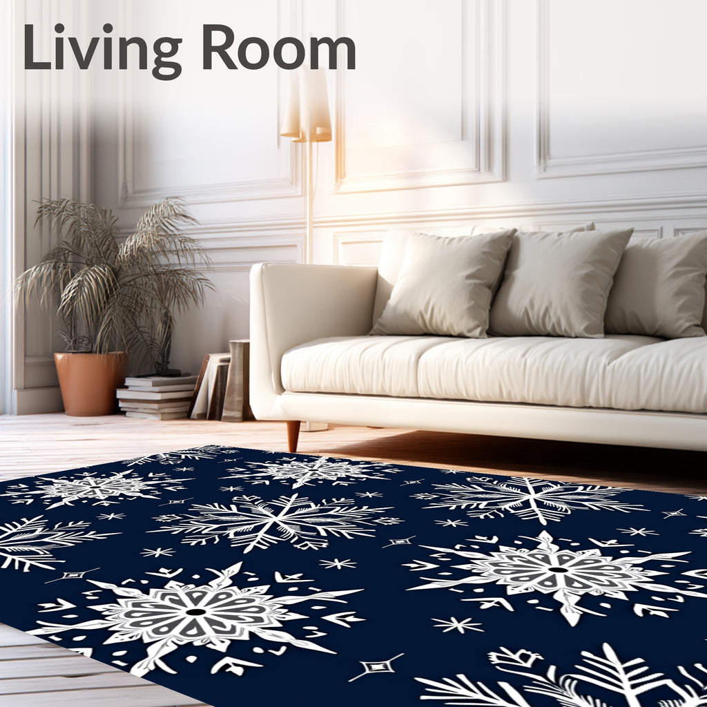 Navy White Snowflake Cluster Rug
