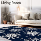 Navy White Snowflake Cluster Rug