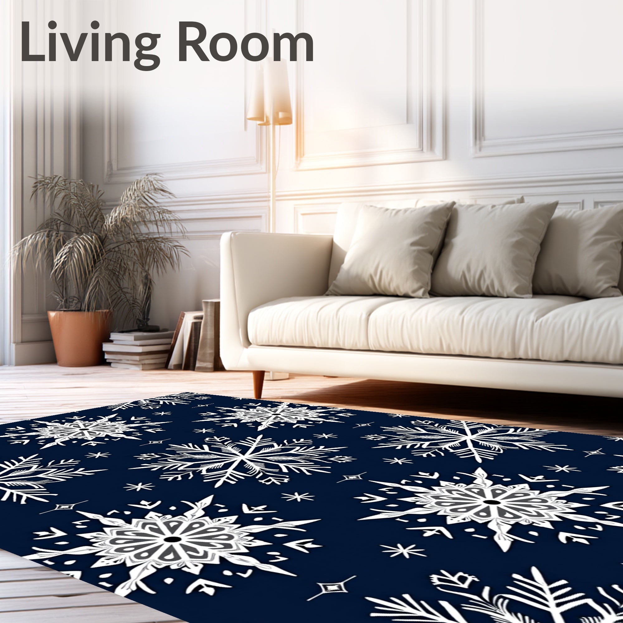 Navy White Snowflake Cluster Rug