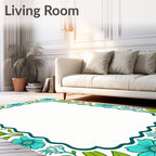 Turquoise Floral Branch Border Rug