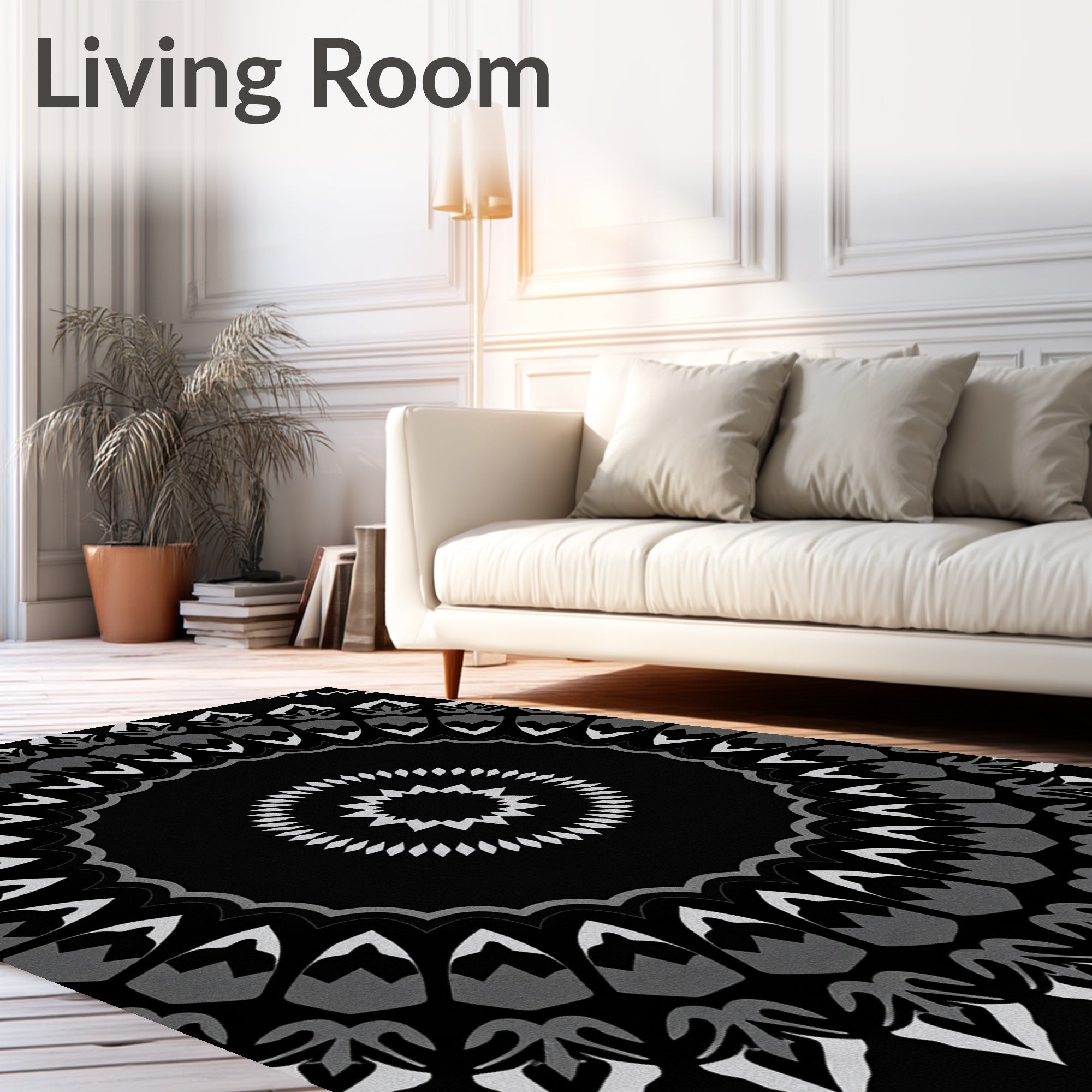 Monochromatic Radial Mandala Medallion Rug