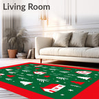 Holiday Houses Trees Stars Green Red Rug