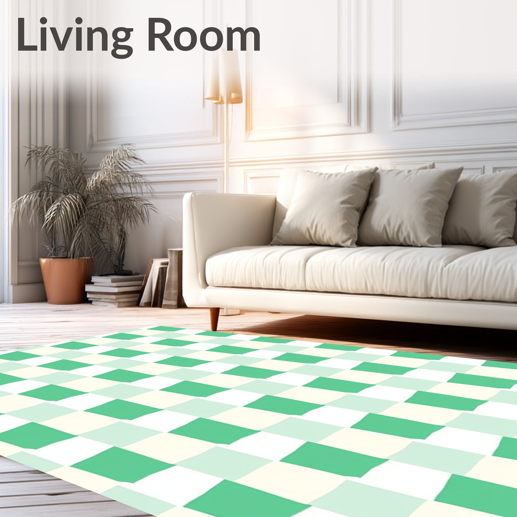 Mint Green Checkerboard Squares Rug