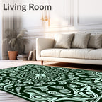 Emerald Green Floral Swirl Art Nouveau Rug