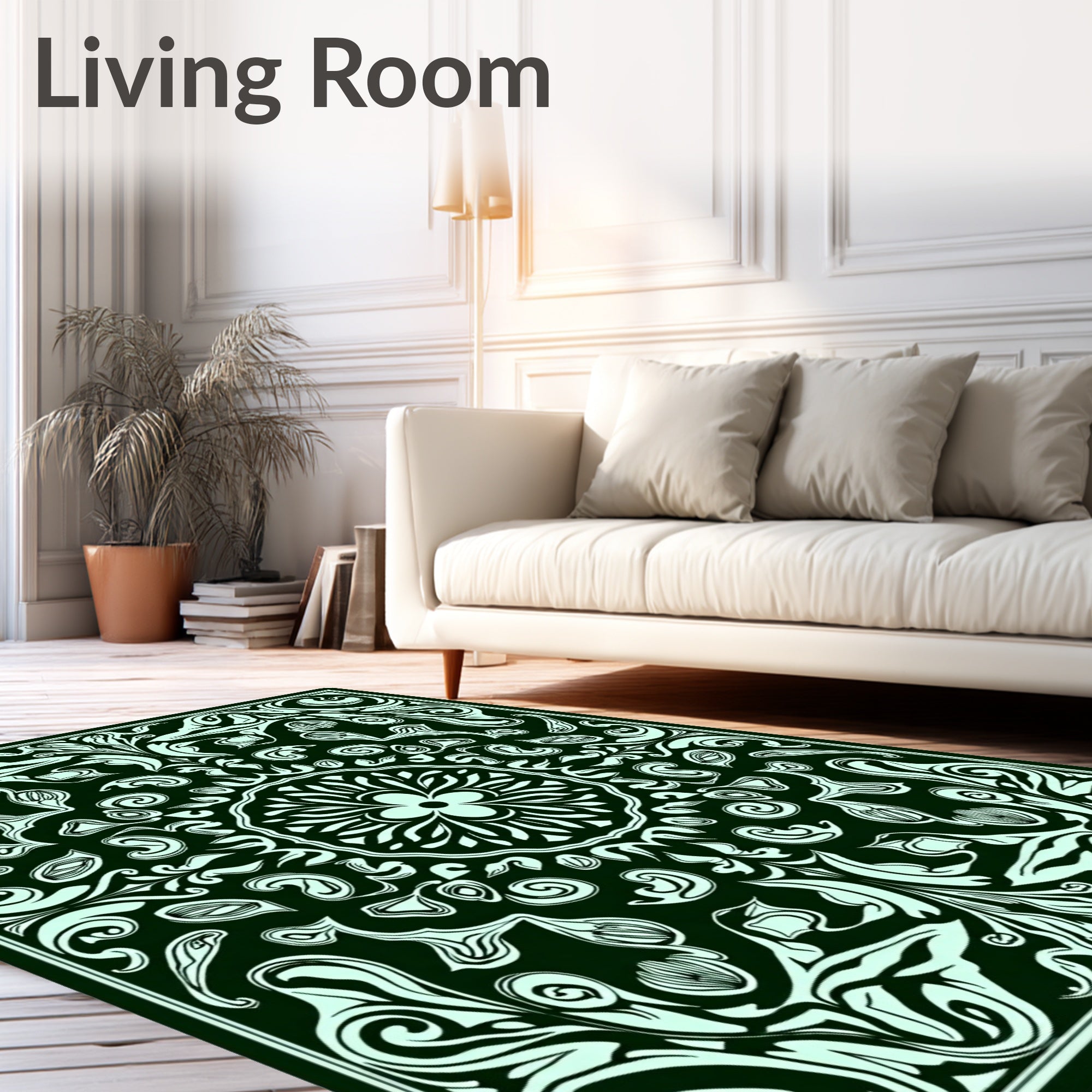 Emerald Green Floral Swirl Art Nouveau Rug