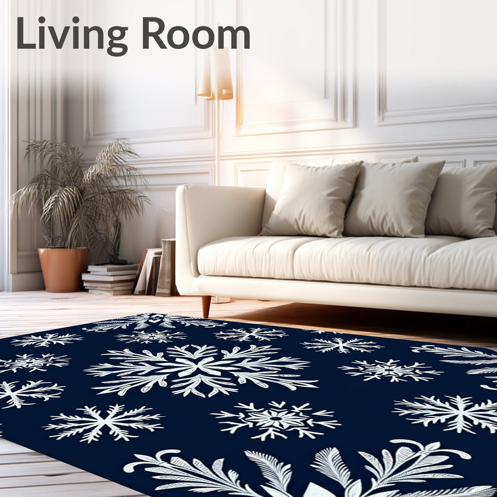 Winter Blue Snowflake Medallion Rug