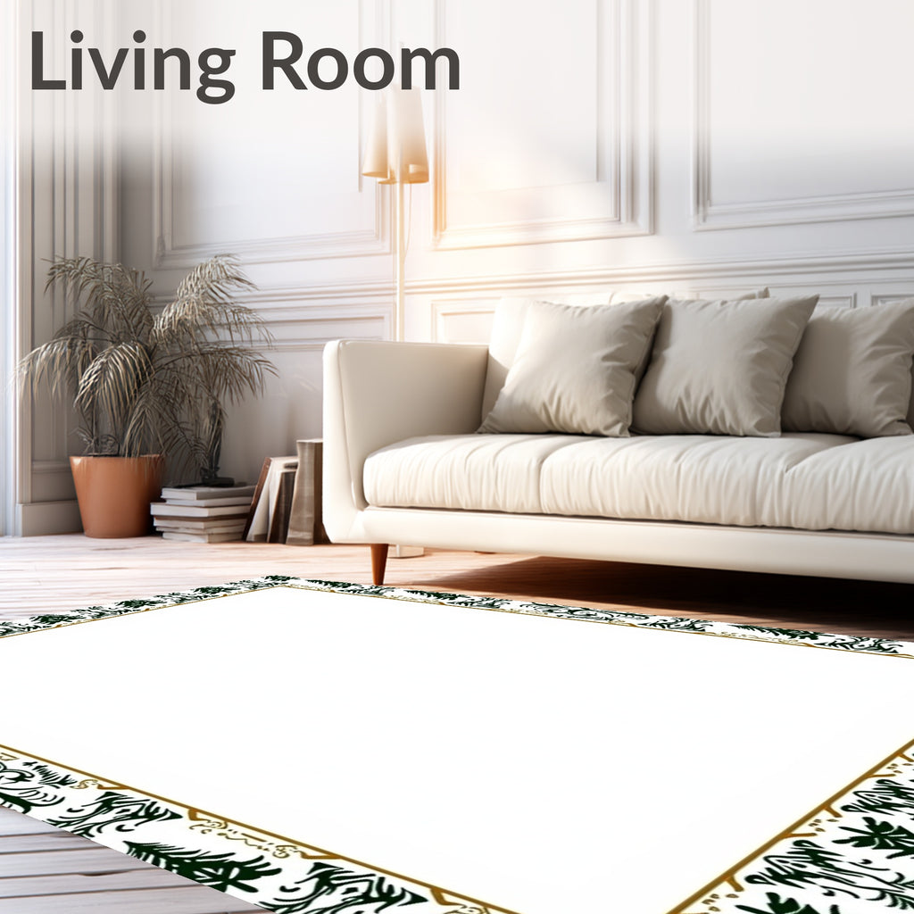 Forest Green Evergreen Silhouette Border Rug