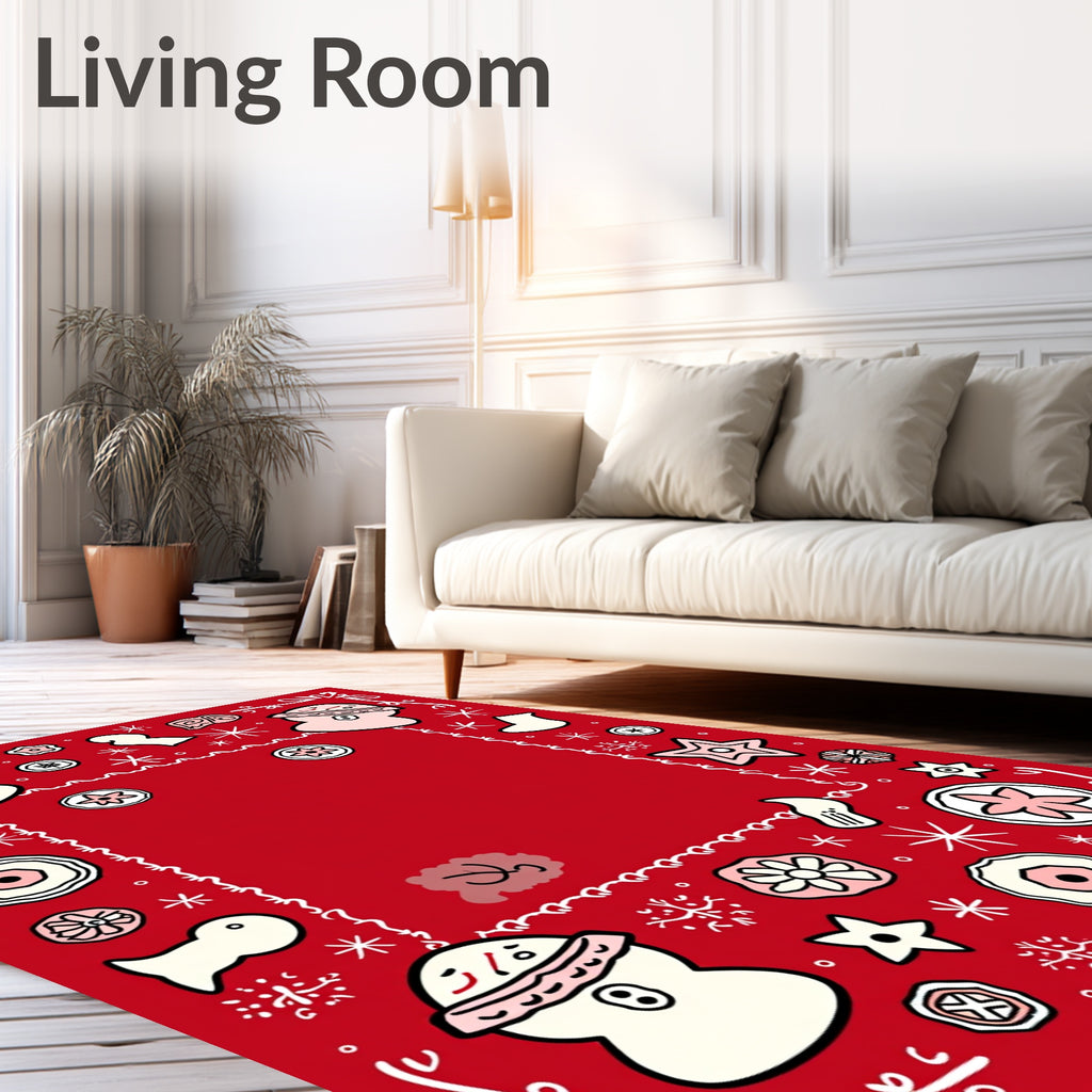 Charming Snowman Flower Frame Rug